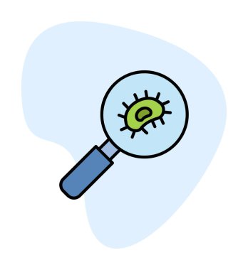 Büyüteç cam simgesi, vektör illüstrasyonu ile Bakteri Araştırması  