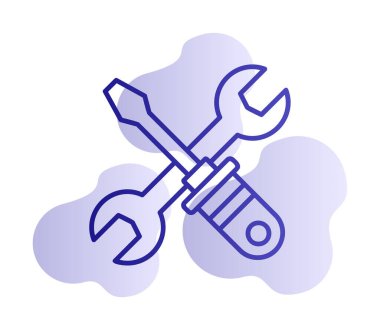 İngiliz anahtarı ve tornavida ikonu. Web için araç vektör simgesinin özet çizimi                              