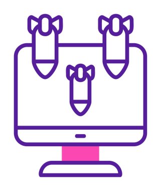 Dos hacker bomba ikonu olan düz bilgisayar monitörü