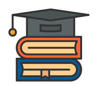 mezuniyet başlığı ve kitap simgesi vektör çizimi tasarımı