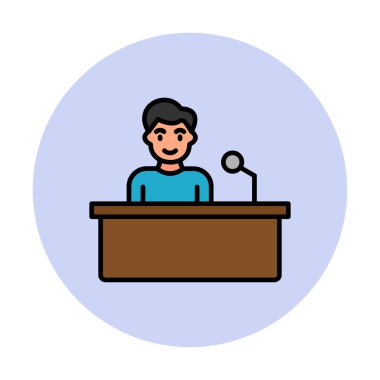 Yorumcular konuşma standında konuşma yapıyorlar, vektör illüstrasyonu