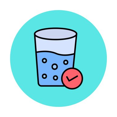 Kabarcıklı bir bardak su ve simge vektör illüstrasyonunu işaretle 