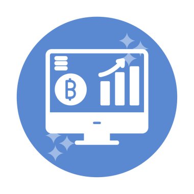 Bitcoin grafikli bilgisayar ekranı, vektör illüstrasyonu basit tasarım