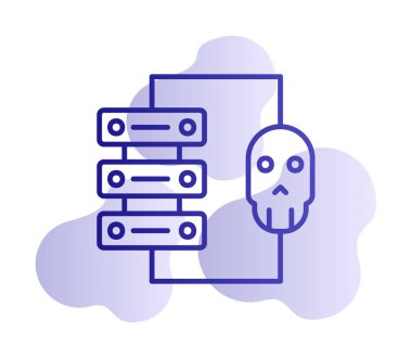 veri merkezi ve Hackleme vektör çizgisi simgesi, imza illüstrasyonu 