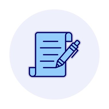 Kalem simgesi ve vektör illüstrasyonlu kağıt sayfası 