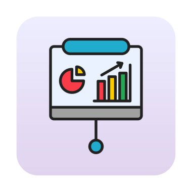 Sunum, iş istatistikleri ve pasta grafik ikonlu veri analizleri. iş analizleri, analizler, istatistikler, pasta grafiği