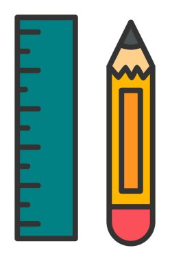 Kalem ve cetveli satırı simgesi, vektör çizim