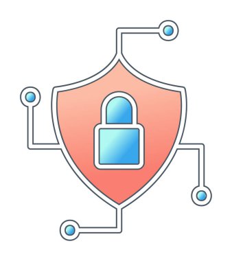 Asma kilit simgesi, vektör illüstrasyonlu güvenli kalkan