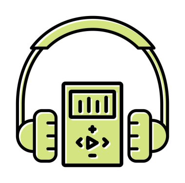 Düz kulaklık simgesi, web afişi, web ve mobil, bilgi grafikleri için vektör illüstrasyon kavramı.