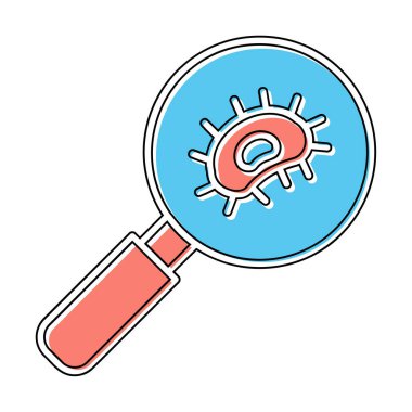 Büyüteç cam simgesi, vektör illüstrasyonu ile Bakteri Araştırması  