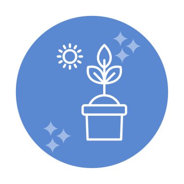 Güneş ve bitki saksı ikonunda. Vektör çizimi. Fotosentez sembolü 