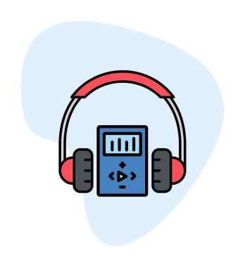 Düz kulaklık simgesi, web afişi, web ve mobil, bilgi grafikleri için vektör illüstrasyon kavramı.