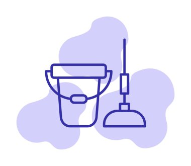 kova ve paspas simgesi, vektör illüstrasyonu  