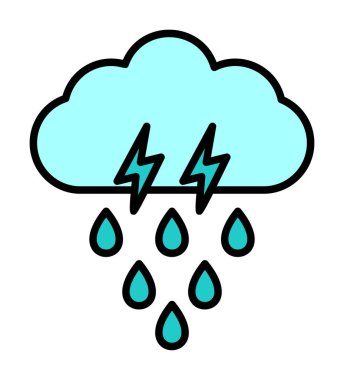Gök gürültülü yağmurlu bulut sembolü, hava durumu ikonu, vektör illüstrasyonu 