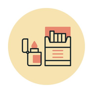 Sigara ve daha hafif ikonlu tütün sembolü, vektör illüstrasyonu 