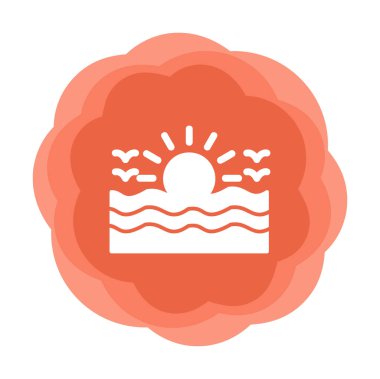 Uçan martılar ikonuyla güneş ve denizin vektör çizimi 