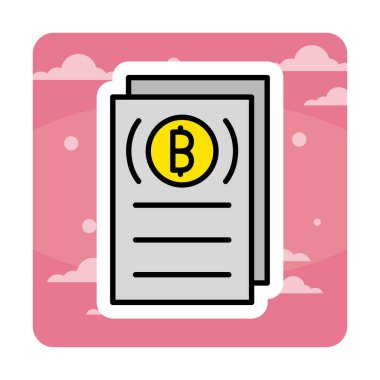 Belgeler ve bitcoin simgesinin vektör illüstrasyonu 