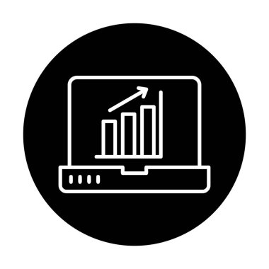 Dizüstü bilgisayar ekran simgesi üzerindeki bar grafiği, vektör illüstrasyonu