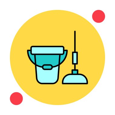 kova ve paspas simgesi, vektör illüstrasyonu  