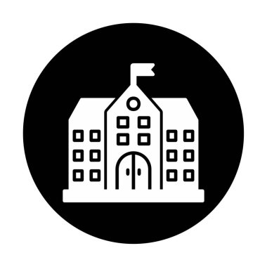 Üniversite binası ikonu. Düz renk tasarımı. vektör illüstrasyonu.                           
