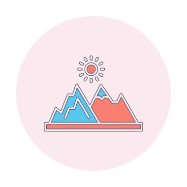 Dağların ve güneşin simgesi. vektör illüstrasyonu