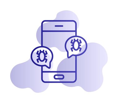 akıllı telefon virüslerle enfekte, vektör illüstrasyonu basit tasarım