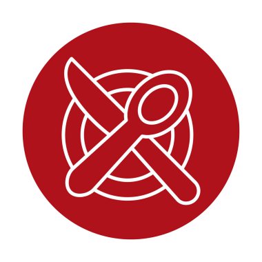 bıçak ve çatal tabakta, yemek ikonu, vektör illüstrasyonu  