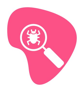 Böcekli büyüteç, virüs tespit simgesi, vektör illüstrasyon tasarımı 