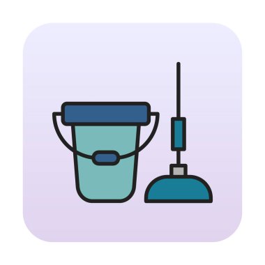 kova ve paspas simgesi, vektör illüstrasyonu  