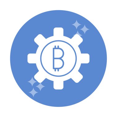 Bitcoin dişli çizgisi simgesi, vektör illüstrasyonu 