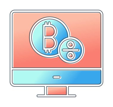 Bitcoin işaret vektör simgesi olan bilgisayar monitörü. Sembol, logo çizimi. Vektör grafikleri
