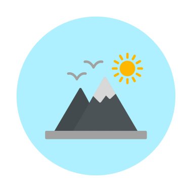 Dağların ve güneşin simgesi. vektör illüstrasyonu