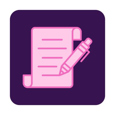 Kalem simgesi ve vektör illüstrasyonlu kağıt sayfası 