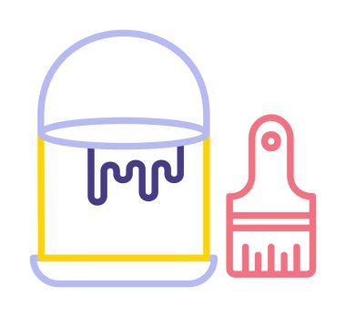 Boya fırçası ve kova vektör çizimi, simge ögesi arkaplanı                    