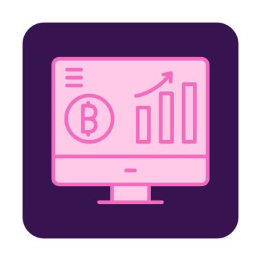 Bitcoin grafikli bilgisayar ekranı, vektör illüstrasyonu basit tasarım
