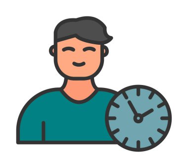 Saat simgesi olan kişi, vektör çizim tasarımı. Zaman Yönetimi                       