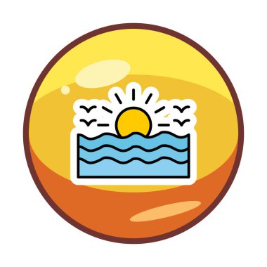 Uçan martılar ikonuyla güneş ve denizin vektör çizimi 