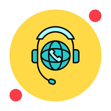 Basit Dünya Çağrı Merkezi Desteği simgesi, vektör illüstrasyonu