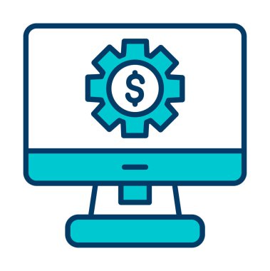 Dolar sembollü bilgisayar monitörü. İnternetten alışveriş konsepti. İnternetten kazanç, pazarlama. Vektör İllüstrasyonu