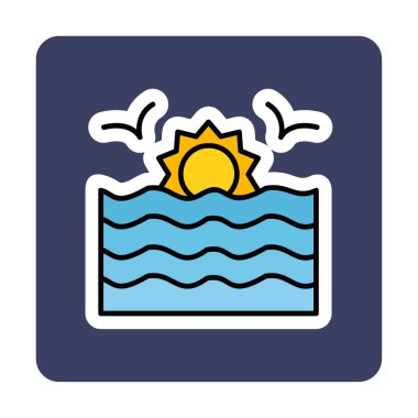 Basit düz gün batımı ve deniz vektörü çizimi