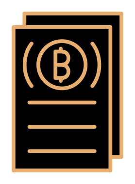 Belgeler ve bitcoin simgesinin vektör illüstrasyonu 