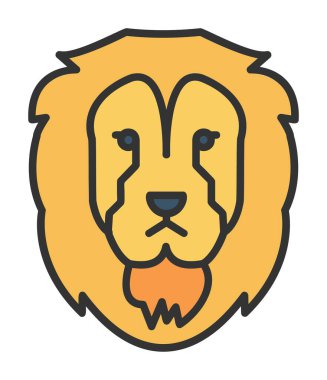 Aslan başı düz simgesi, vektör illüstrasyonu