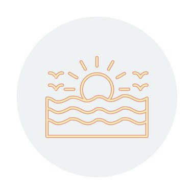 Uçan martılar ikonuyla güneş ve denizin vektör çizimi 