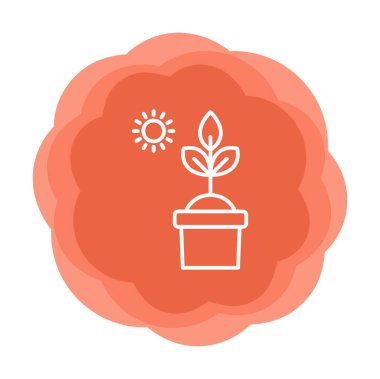 Güneş ve bitki saksı ikonunda. Vektör çizimi. Fotosentez sembolü 