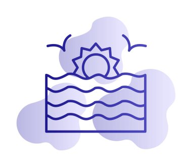 Basit düz gün batımı ve deniz vektörü çizimi