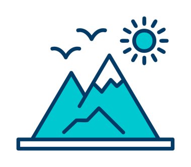 Dağların ve güneşin simgesi. vektör illüstrasyonu