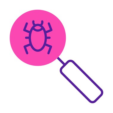 Böcekli büyüteç, virüs tespit simgesi, vektör illüstrasyon tasarımı 