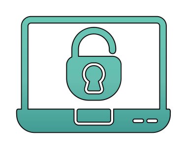 Basit dizüstü bilgisayar Aygıtı Kilitli simge vektör çizimi