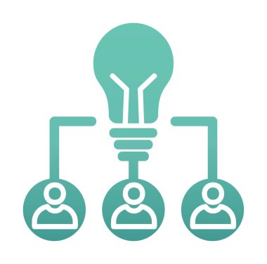 Takım Fikri, ampul ve iş dünyası ikonu, vektör illüstrasyonu