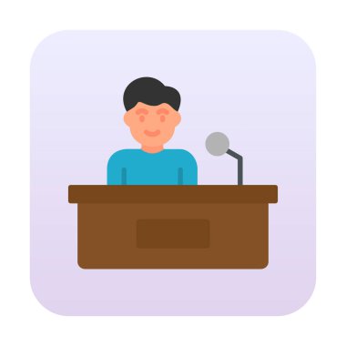 Yorumcular konuşma standında konuşma yapıyorlar, vektör illüstrasyonu